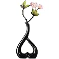 VanEnjoy 10 inches Heart Shaped Black Ceramic Vase Statues, Decorative Vase Home Decoration Furnishing Pottery