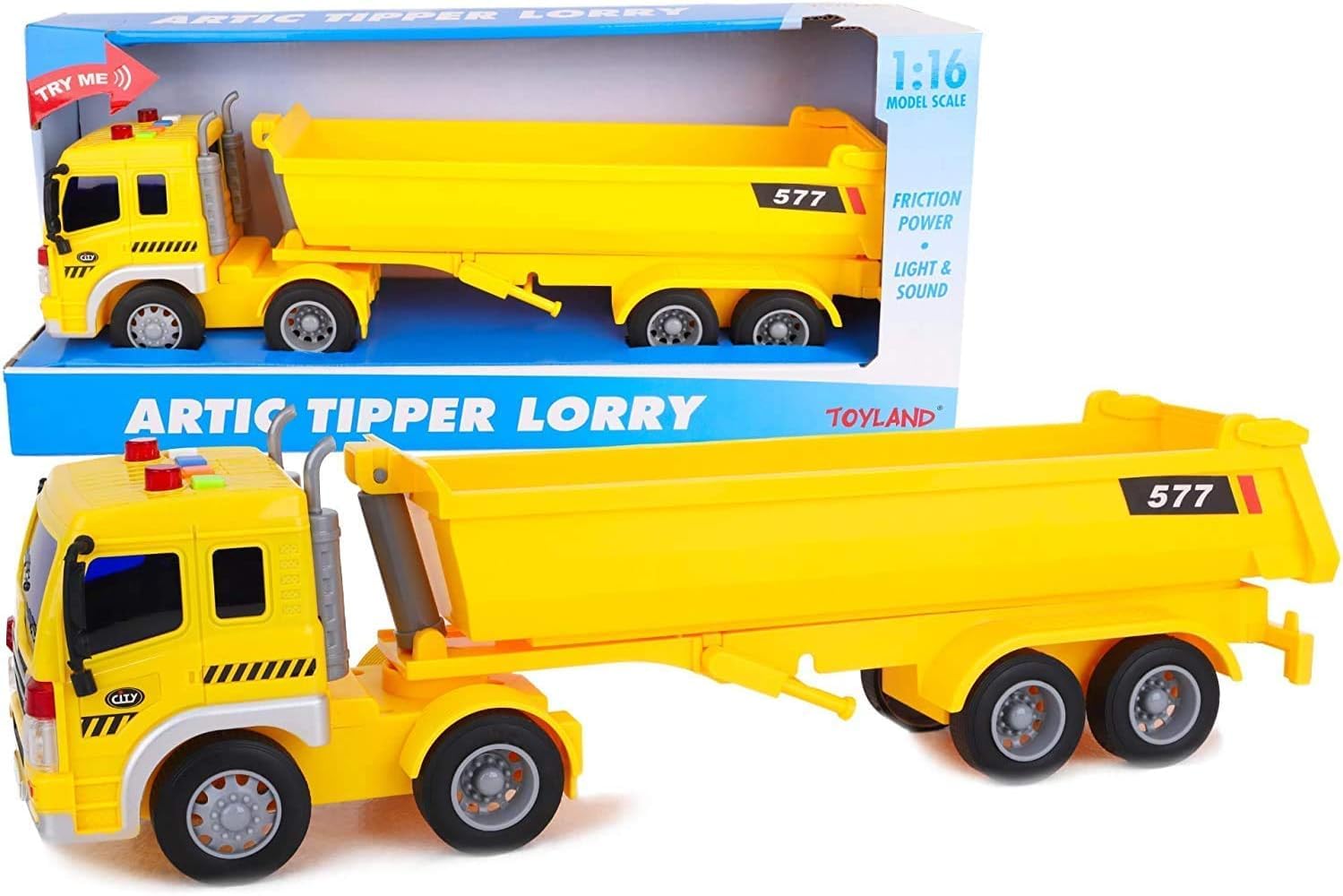 Toyland® 30cm Lorry With Light & Sound - Boys Construction Toy Vehicles (Yellow Arctic Tipper Lorry)