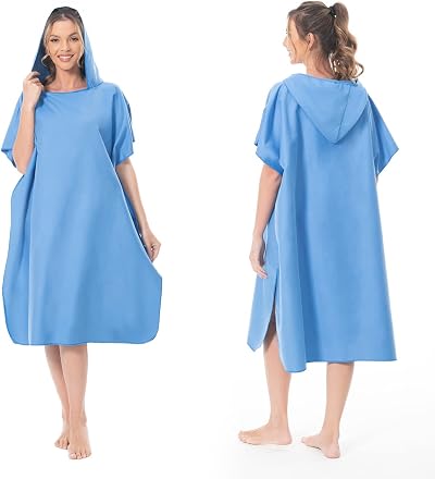MOKANI Changing Robe Towel Poncho with Hood Blue Microfiber Quick Dry