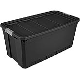 Sterilite 50-Gallon Large Stackable Rugged Industrial Storage Tote Container with Gray Latching Clip Lid for Garage, Attic, Worksite, or Camping
