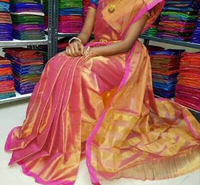 Ayesha fashion made for women uppada cotton tissue pink saree