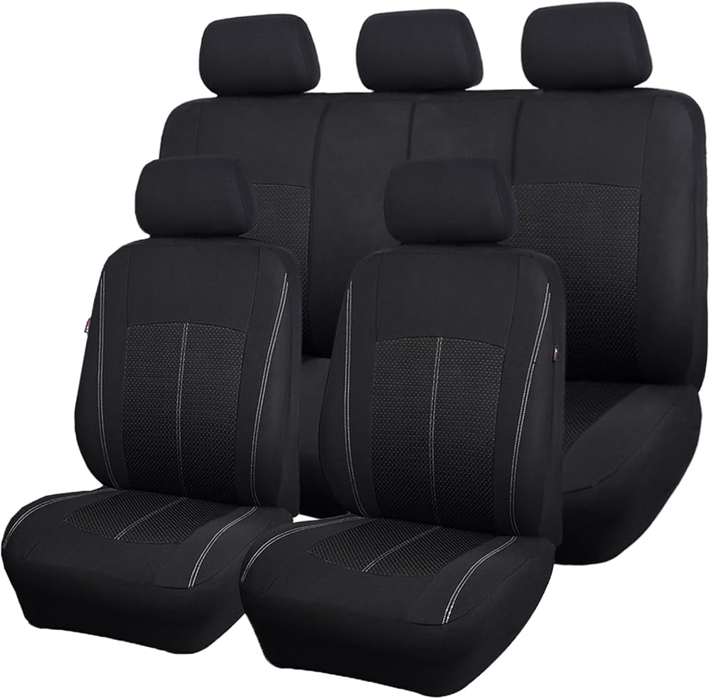 Flying Banner Black Jacquard Car Seat Covers Full Set Airbag Compatible