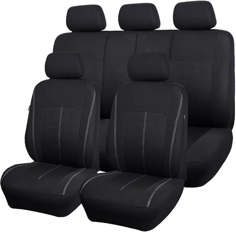 Flying Banner Black Jacquard Car Seat Covers Full Set Airbag Compatible