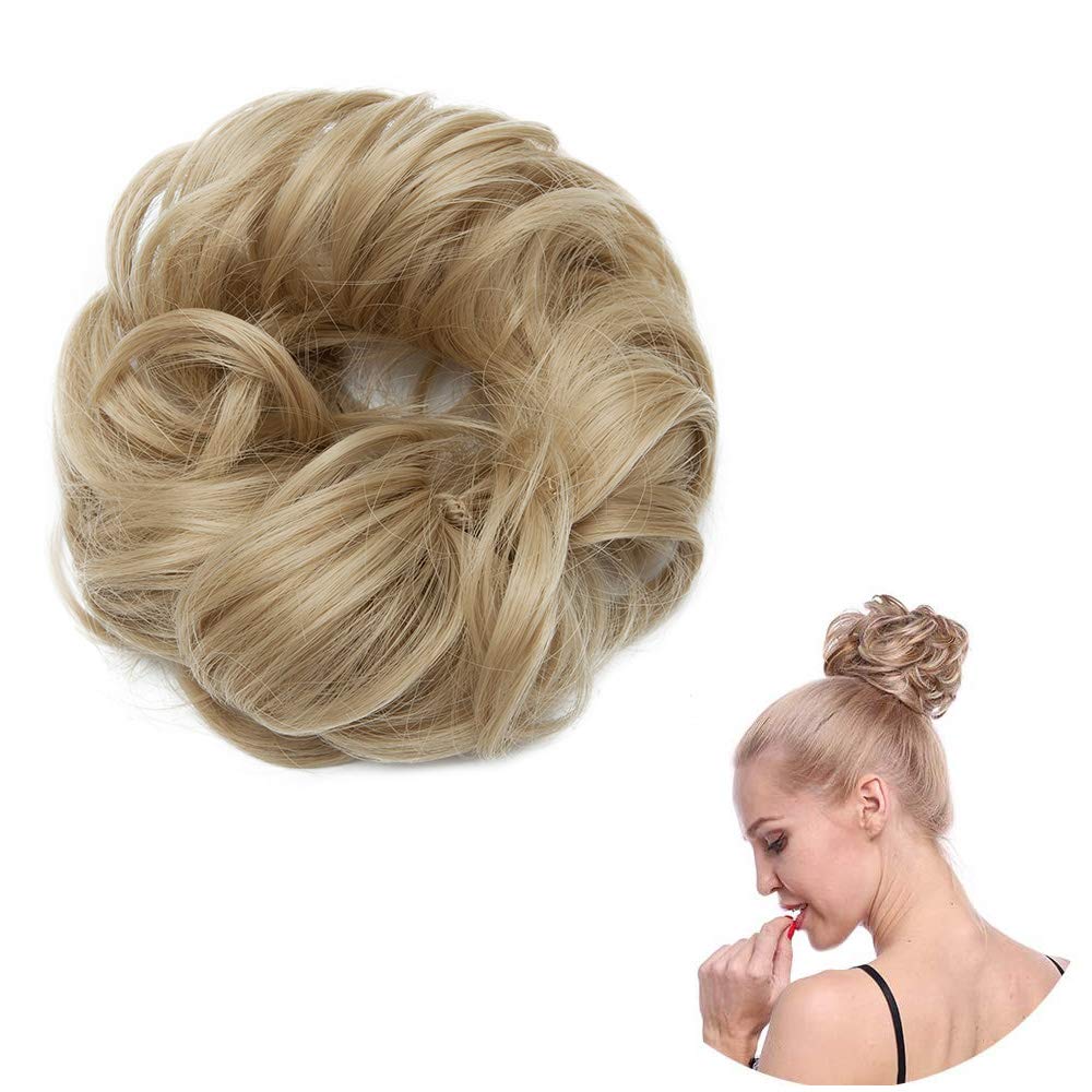 Messy Updo Hairpiece Scrunchy Scrunchie Bun Extension [Ash Blonde] Curly Ribbon Ponytail Extension Donut Chignons