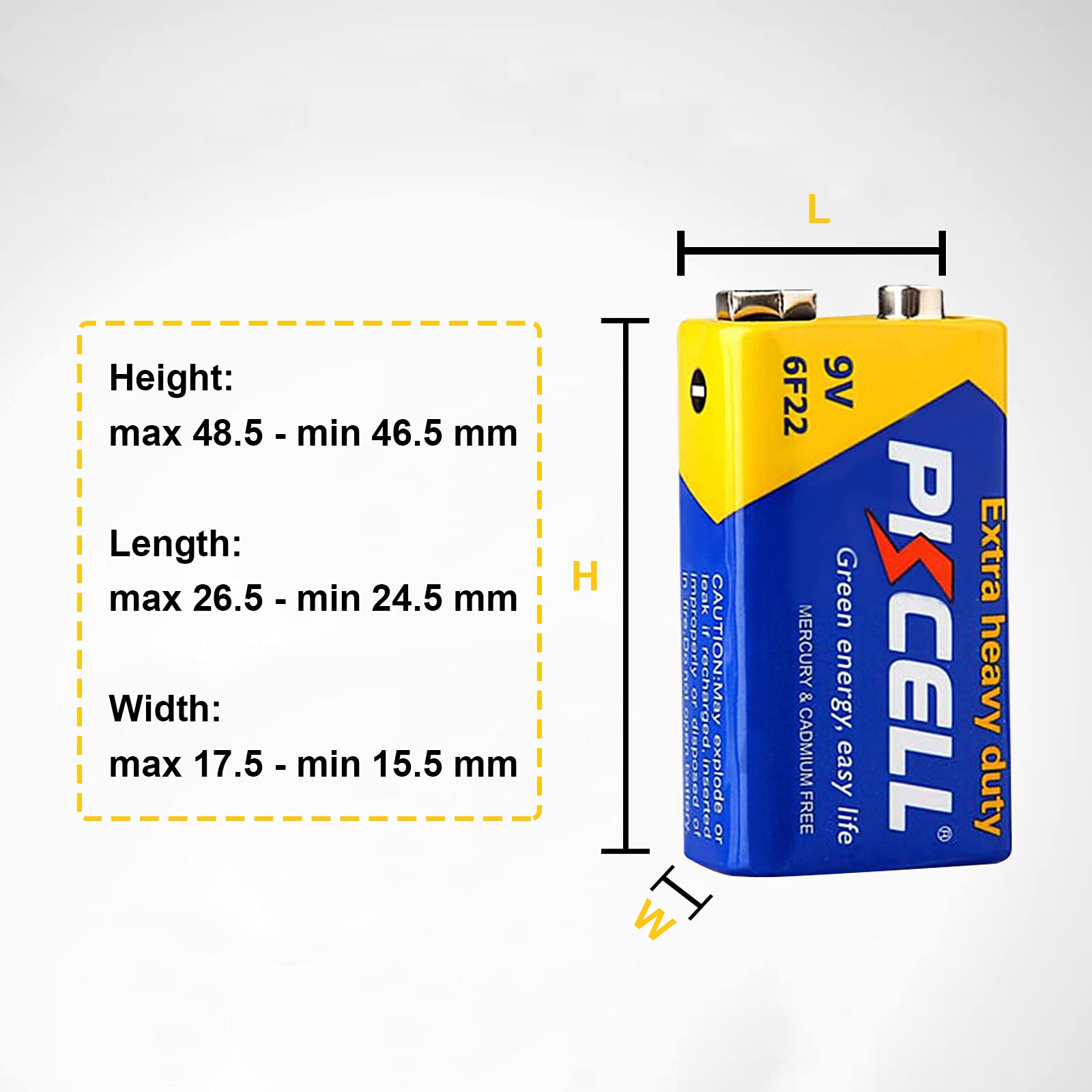 PKCELL 9V Batterie, Blockbatterie, 6F22 Batterien für Rauchmelder, Radio-Kamera, Spielzeug, 8 Stück 6