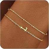 BAYLAY Gold Initial Bracelet for Women Trendy Jewelry - 18K Gold Plated Layered Letter Bracelet Dainty Gold Initial Charm Bracelet for Women Jewelry Gifts