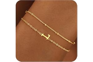 BAYLAY Gold Initial Bracelet for Women Trendy Jewelry - 18K Gold Plated Layered Letter Bracelet Dainty Gold Initial Charm Bracelet for Women Jewelry Gifts