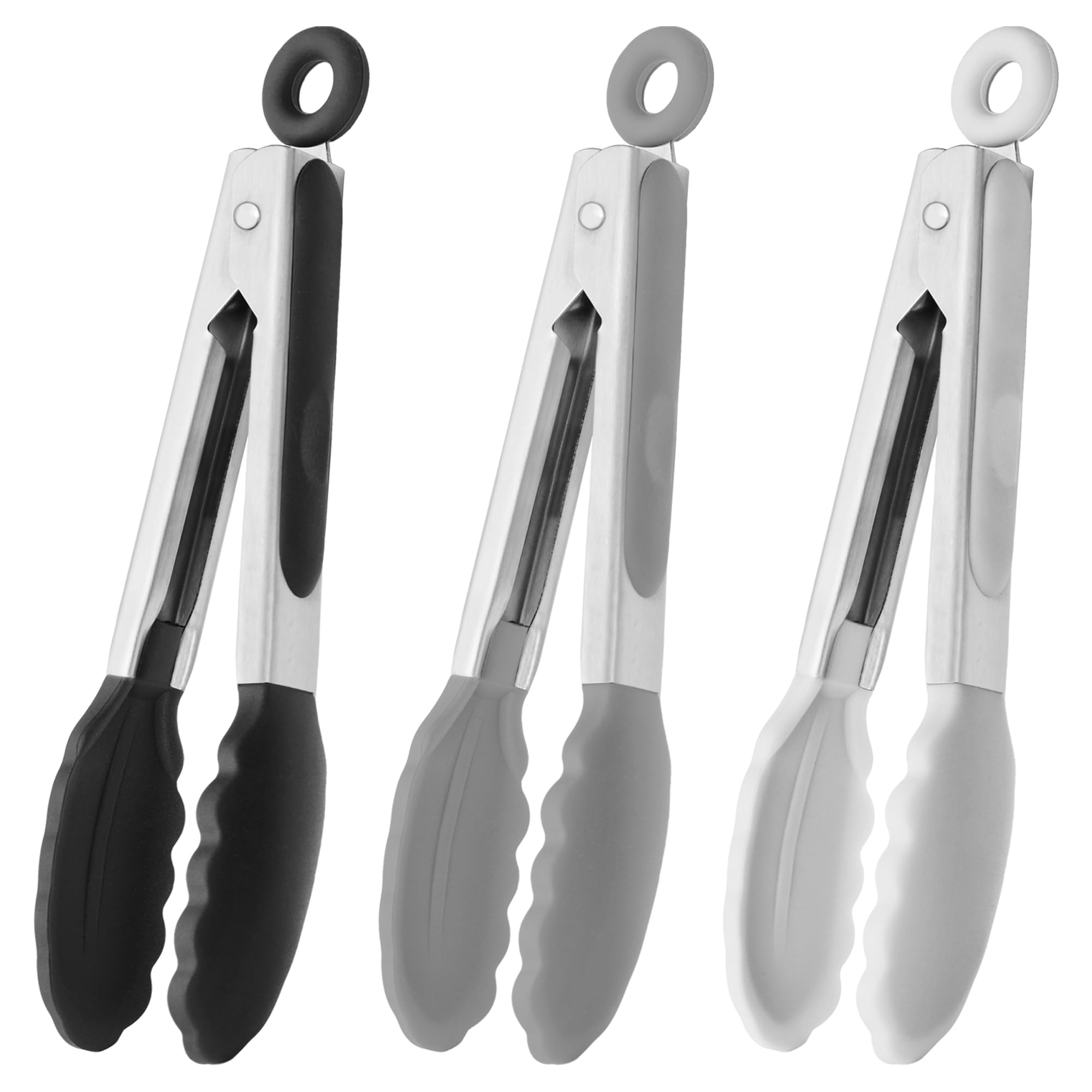 Photo 1 of HINMAY Small Silicone Tongs 7-Inch Mini Serving Tongs, Set of 3 (Black Gray White)