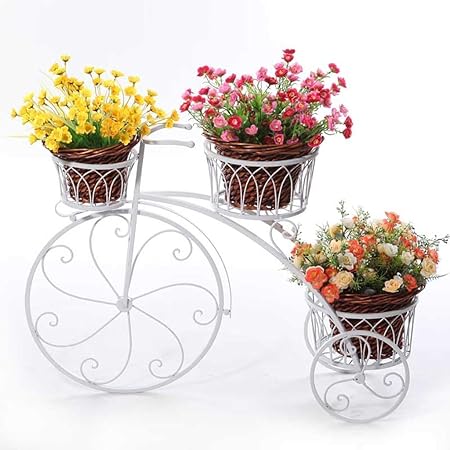 Zain Decor Home Decorative 3-Tier Garden Cart Planter Stand Tricycle Plant Holder Size:67 X 56 X 20 cm (White)