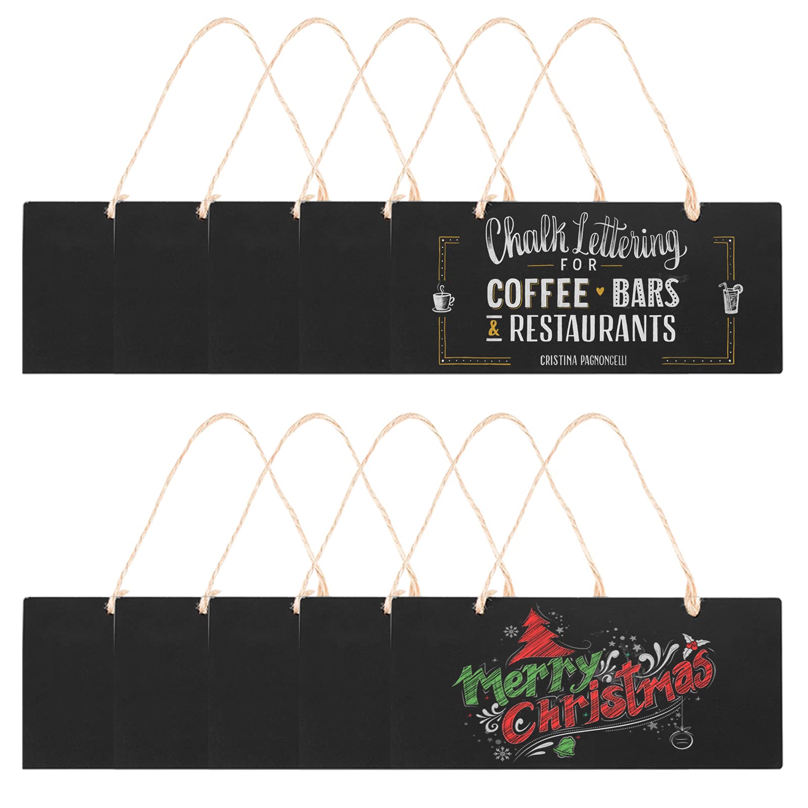 10 Pack Mini Chalkboard Signs, Hanging Small Blackboards Rectangle Reusable Shop Sign Board Hanging Wood Blackboard Sign for Home Office Restaurants Cafes