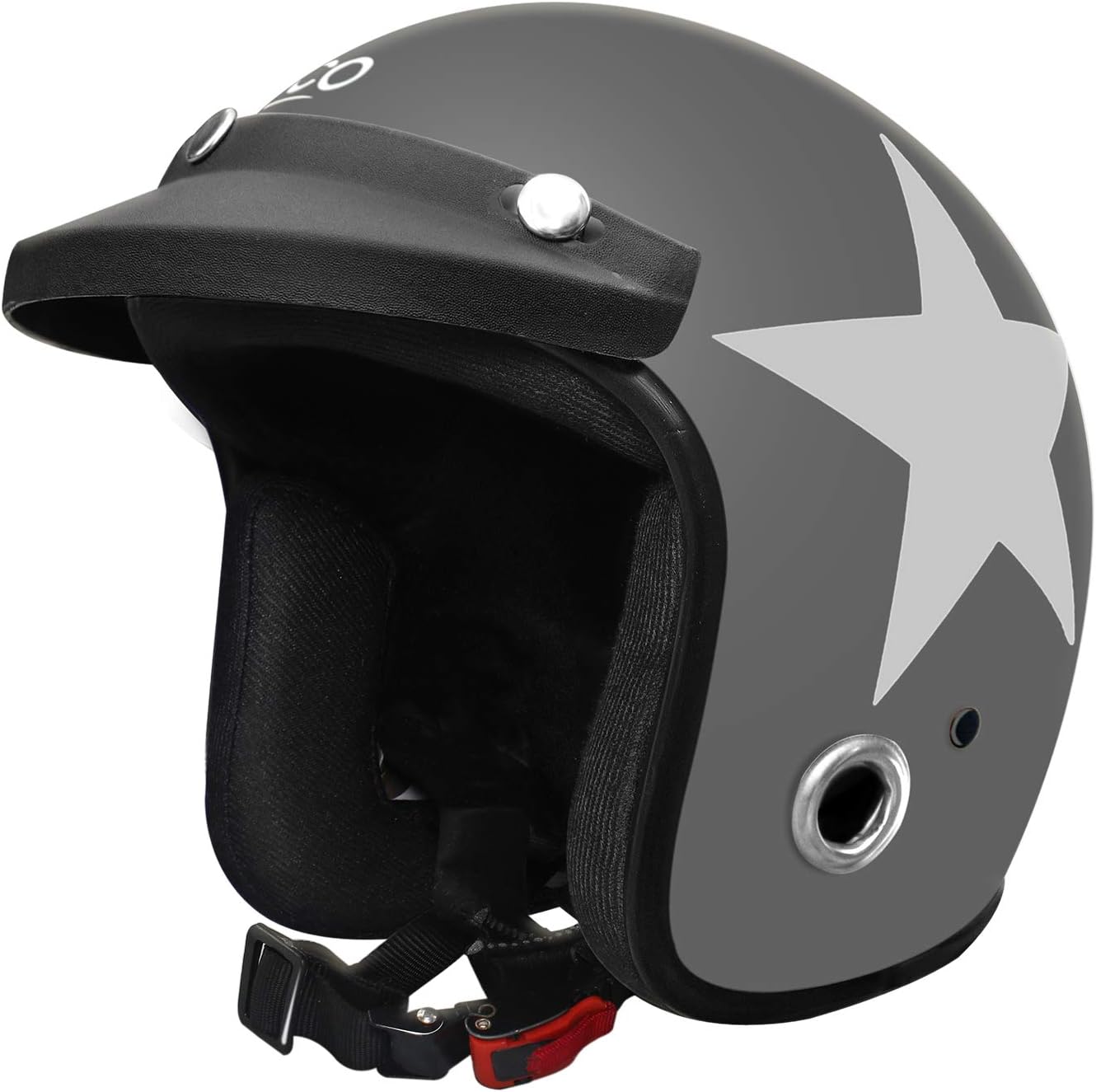 Habsolite HB-ESGW Ecco Star Open Face Helmet with Detachable Cap & Adjustable Strap for Men & Women Bike Motorcycle Scooty Riding (Grey and White, M)