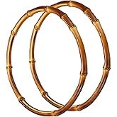 PATIKIL 8 Inch Bamboo Purse Handles, 2 Pcs Round Replacement Handmade Rings for Tote Bag Purse Making Decorations, Brown