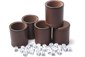 RERIVER 5 Pack PU Leather Dice Cups Velvet Felt-Lined Shaker Cups with 25 Dot Dice for Bar Party Yahtzee Farkle Dice Games, B
