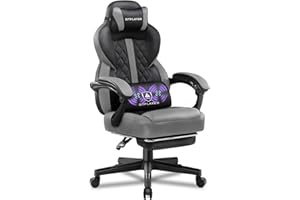GTPLAYER Gaming Chair,Ergonomic Computer Desk Chair with Footrest and Massage Lumbar Support, High Recliner Chair with 360° Swivel Seat and Headrest (Gray)