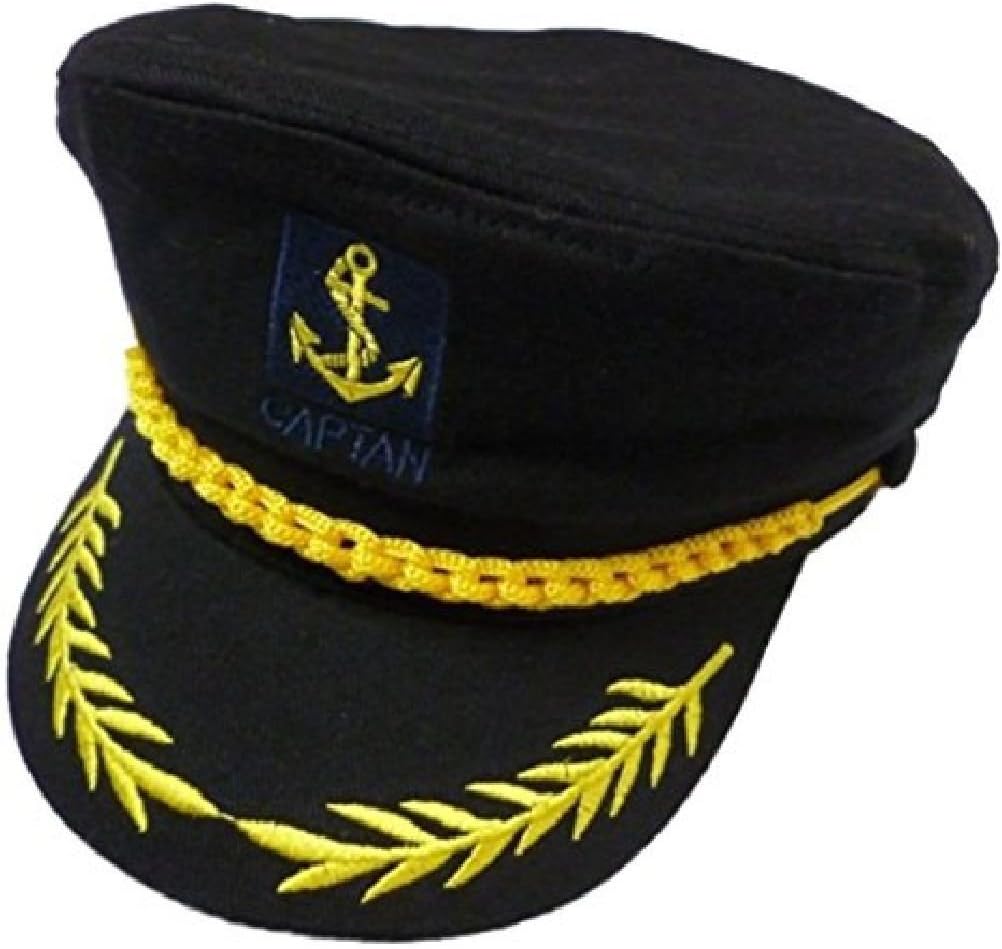 Unisex Skipper Cap Ship Sailor Navy Yacht Military Captain Nautical Hat Party Costume Black