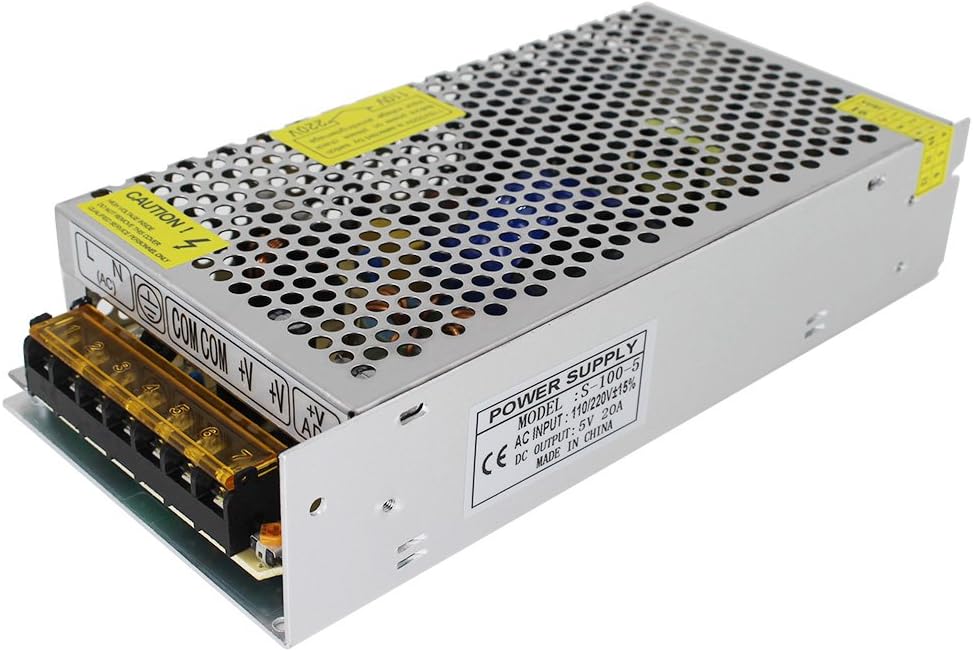 NeeKeons AC 110V-240V To DC 5V 20A(100W) Switch Power Supply Adapter for LED Strip Light (5V20A)