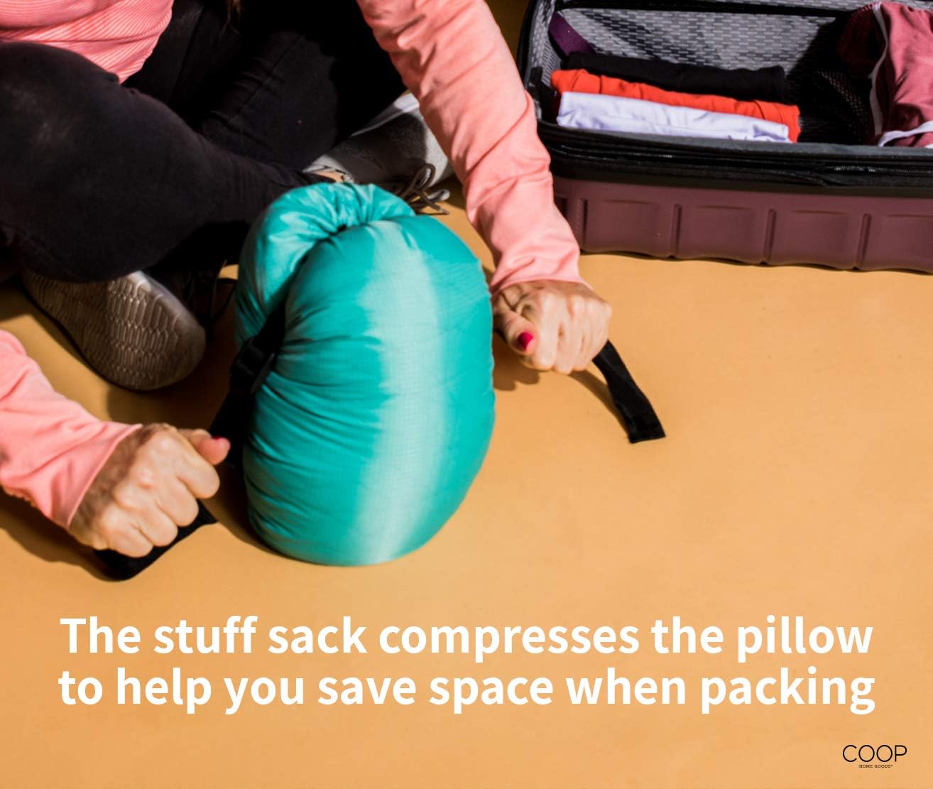 Coop Home Goods - Adjustable Travel and Camping Pillow - Hypoallergenic Shredded Memory Foam Fill - Lulltra Washable Cover - Includes Compressible Stuff Sack - CertiPUR-US/GREENGUARD Gold Certified: Sports & Outdoors