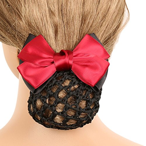 image for EOPER 3 Pieces Solid Color Satin Bow Barrette Bowknot Snood Net Hair C