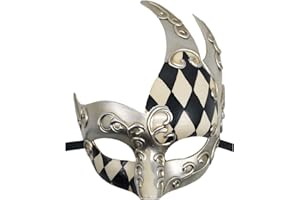 Seglorwy Masquerade Mask for Men Vintage Venetian Mardi Gras Halloween Christmas Party Masks (Silver 4)