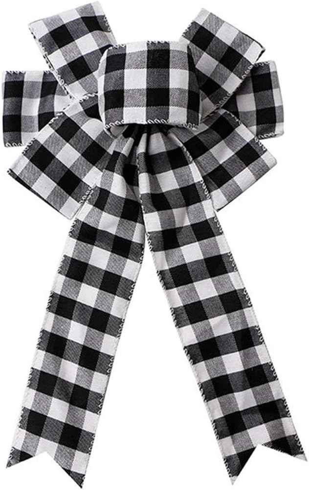 Bows & Ribbons - TUDACVTE Black White Buffalo Plaid Bow Christmas Wreath Bow Holiday Christmas Bows for Christmas Tree Topper Bow Front Door Wreath Christmas Decorations