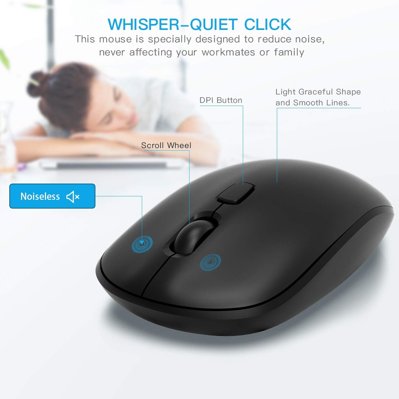 Wireless Keyboard Mouse Combo, WisFox 2.4GHz Slim Full Size Wireless Keyboard and Mouse Set with Number Pad and Nano Receiver for PC Laptop Windows, Quiet and Ergonomic (Black): Computers & Accessories