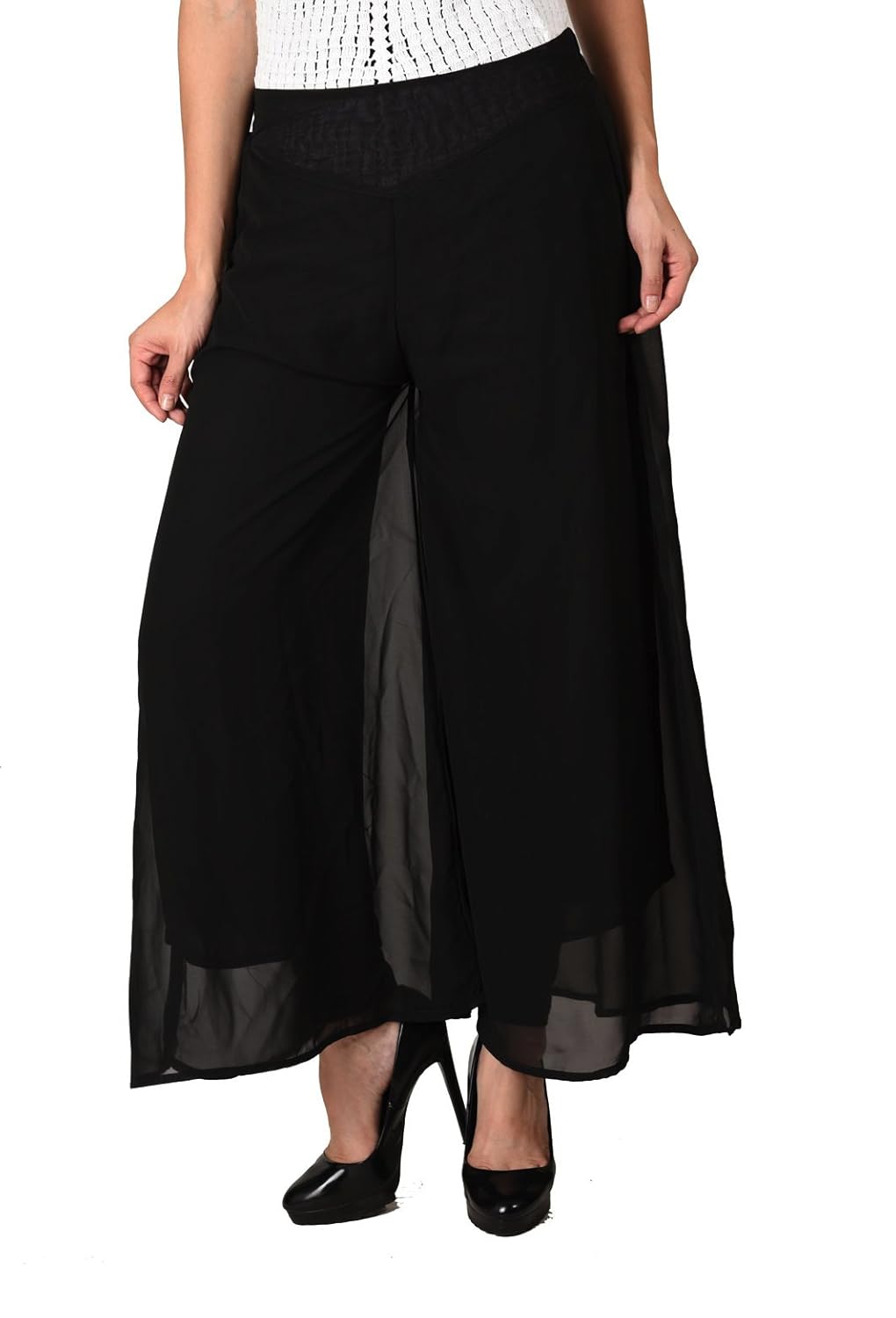 2day's women stylish solid black georgette plazzo