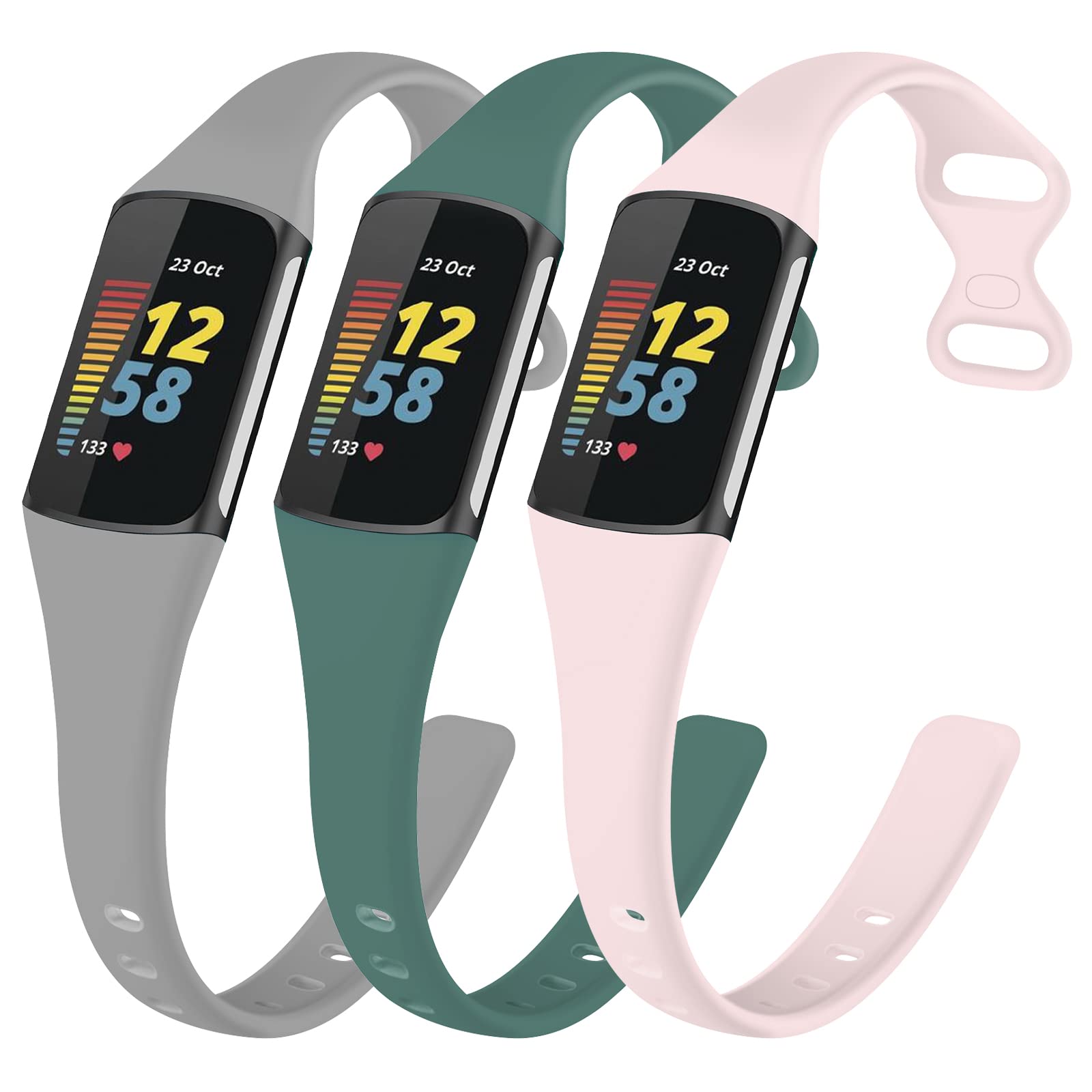 TopPerfekt Slim Straps Compatible with Fitbit Charge 6 Strap Women Men, Adjustable Soft Silicone Sport Replacement Watch Band Straps Wristbands Bracelet for Charge 5 Activity Tracker