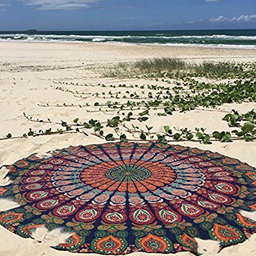 Merssavo Beach and Travel Towel, Round Indian Hippie Boho Tapestry Picnic Throw Towel Mat Blanket for Beach, Travelling, Gym, Yoga, Pilates, Camping, Sports, Swimming and Bath