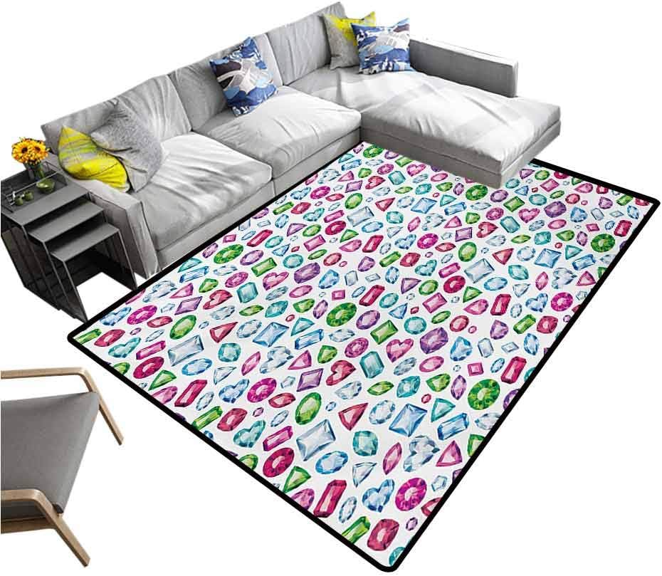 Diamond Area Rug Heart and Geometric Shaped Colorful Little Diamonds Precious Gemstones Crystals Pattern Children Play Mat Multi (4'7"x5'2")