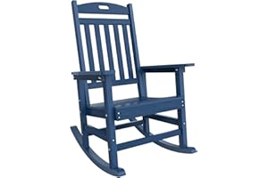 YEFU Outdoor Rocking Chair Oversized,Seat Depth 22",Backrest Height 31",Patio Poly Wide Rocker Chair with 380lbs Weight Capacity,Weather Resistant,for Lawn,Porch,Backyard,Indoor and Garden(Navy Blue)