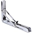 Amarine Made 1-Pack 12" Polished 304 Stainless Steel Folding Shelf Bench Table Folding Shelf or Bracket, Max Load: 330lb, Short Release Arm