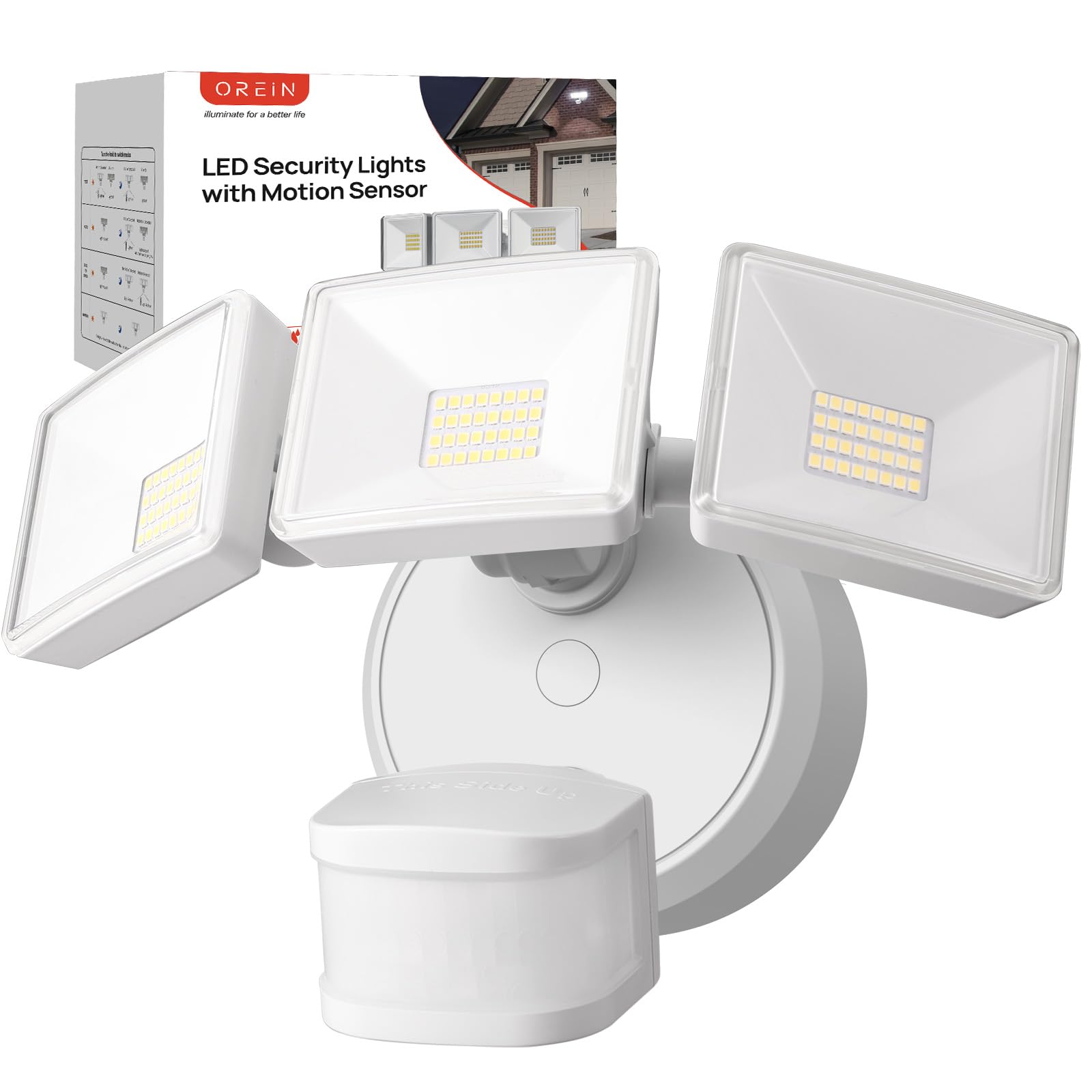 OREiN 42W 6500LM Motion Sensor Outdoor Flood Light, Hardwired LED Security Light, 4 Lighting Modes, Dual PIR 240° Detection, Dusk to Dawn, IP65 Weatherproof for Garage, Driveway, Backyard, Farm Image