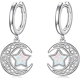 Star Moon Earrings Sterling Silver Celtic Moon Dangle Earrings Opal Star Jewelry Celtic Gifts for Women
