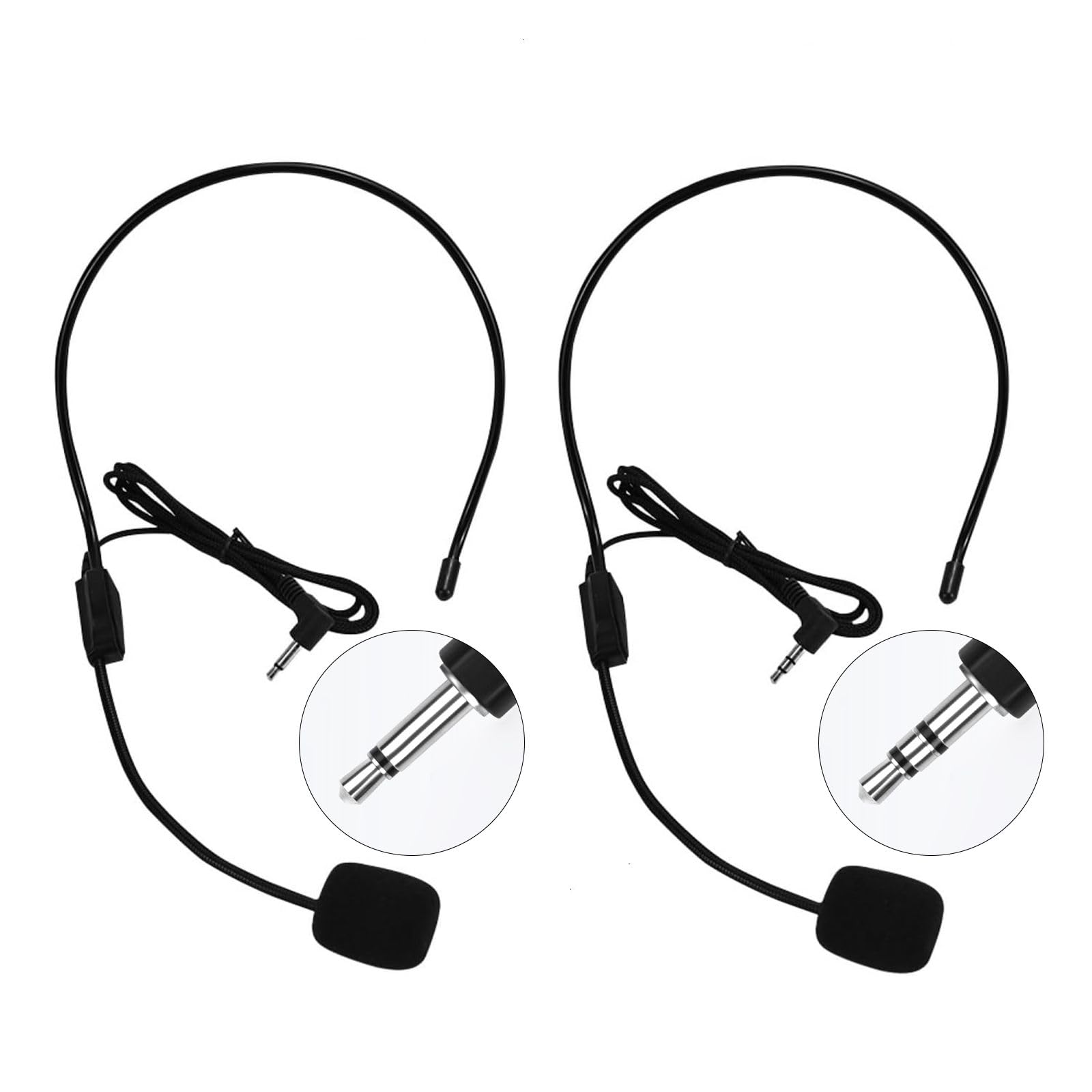 HUACAM Head Mounted Microphone, 3.5mm Wired Headworn Mic, Set of 2 Mini Condenser Headset Mic, Hands Free Microphone for Singing, Flexible Wired Boom for Voice Amplifier,Teachers, Speakers, Coaches