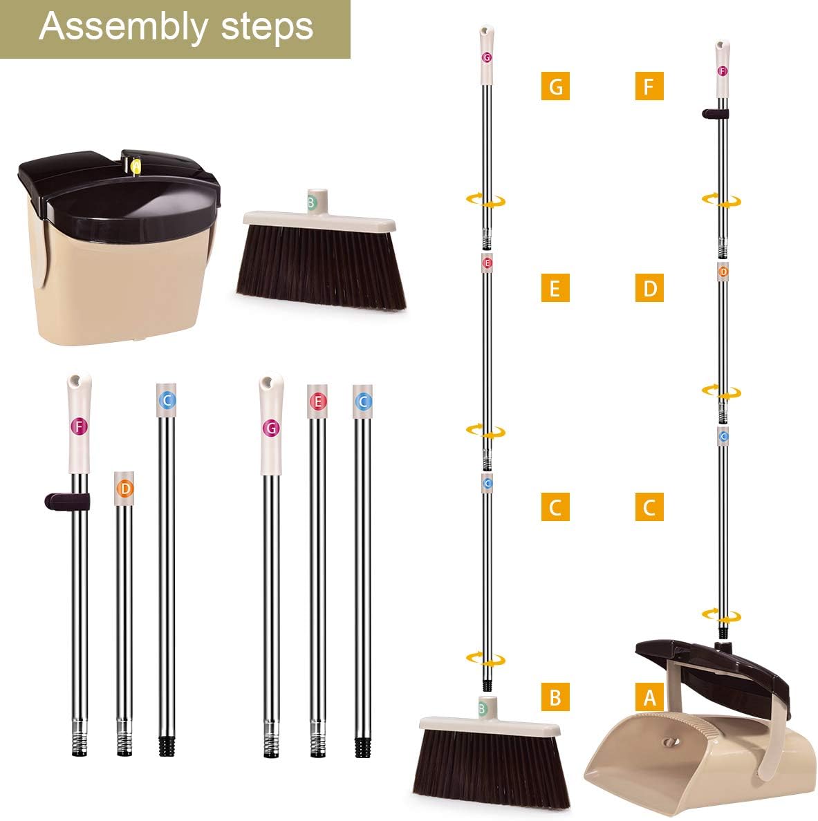 Mosuch Broom and Dustpan Set Extendable Long Handle Brooms Upright Standing Dustpans Lightweight Stainless Self-Clean Soft Broom Combo for Home Indoor Kitchen Lobby Office Living Room: Kitchen & Dining