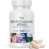 VHC Vitamin B1 Benfotiamine 600mg Supplement- 5X Time Fat-Soluble Thiamine Vitamin B1- Max Boost Bioavailable Thiamine B1 Levels Veggie Capsules,Non-GMO, Soy Free- Made in USA (240 Counts)