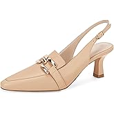 Fashare Womens Kitten Heels Slingback Closed Pointed Toe Dress Shoes Metal Chain Buckle Elegant Pumps