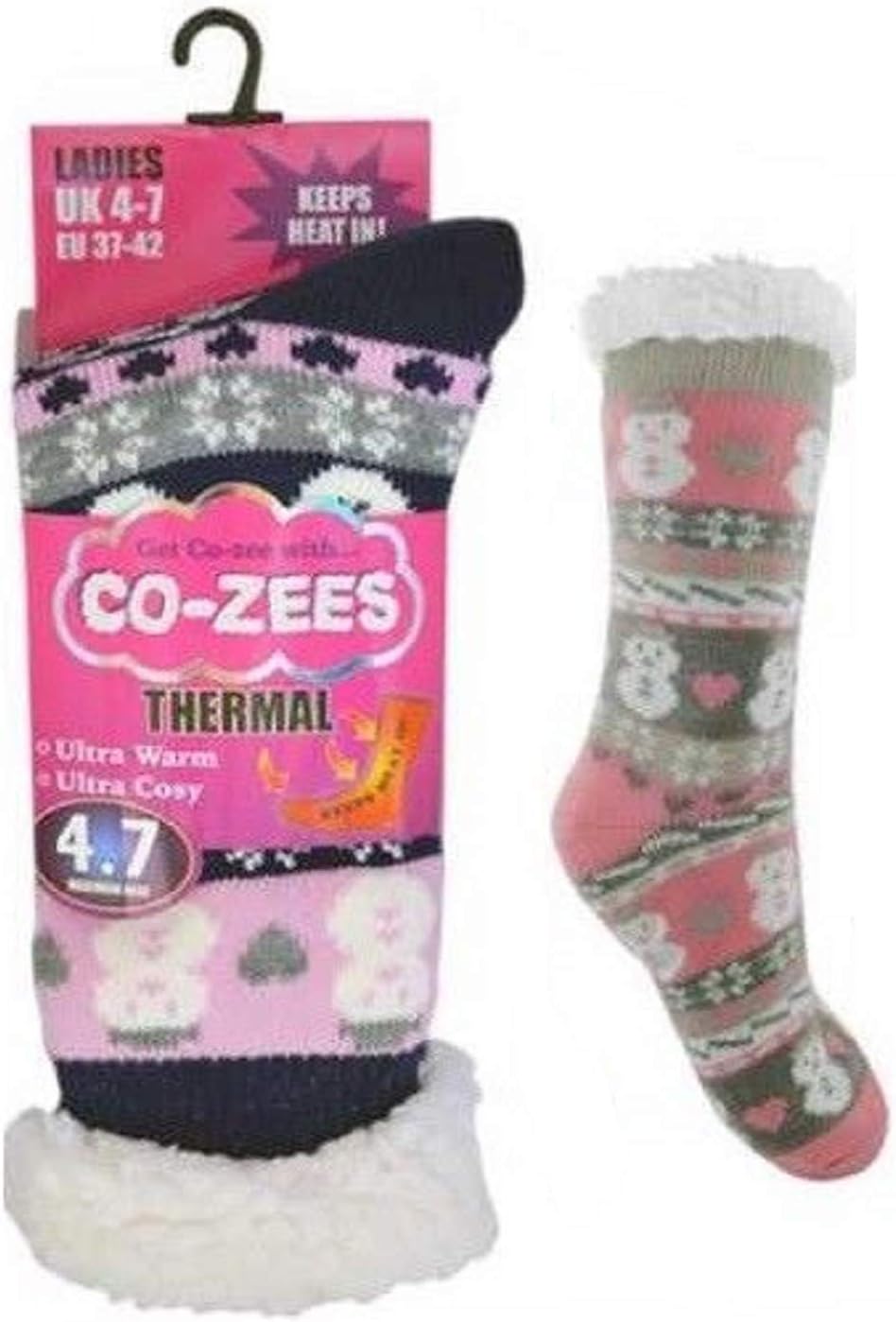 Ladies Fairisle Fleece Lined Chunky Slipper Socks