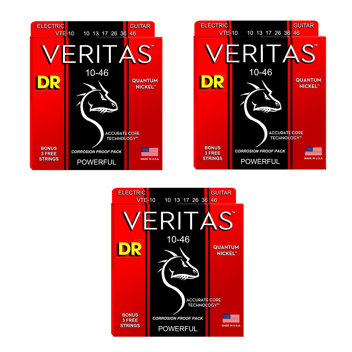 DR VTE-10 - Veritas Electric Guitar Strings 010-046 3-Pack