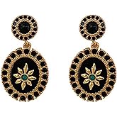 ZIRPEARA Exquisite Women's Gold Plated Octagram Drop Earrings with Black Cubic Zirconias and Green Turquoise Stones - Vintage Style Statement Jewelry