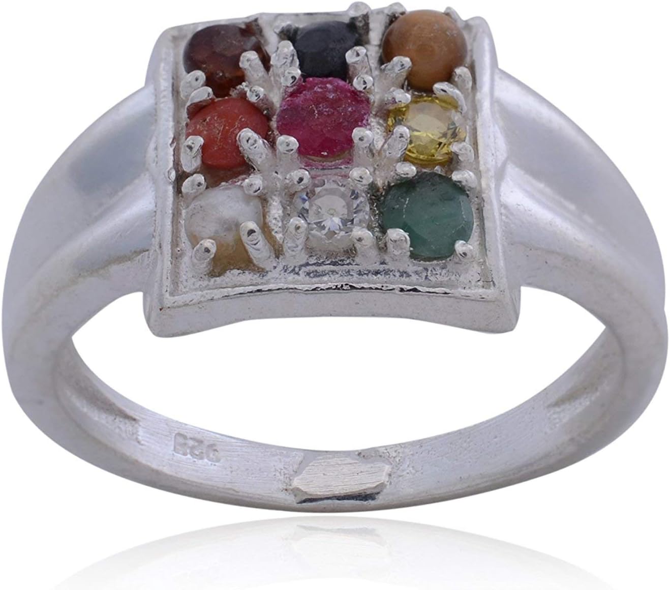 Krishna Mehta Gems 925 Sterling Silver, NavGrah 9 Gem Stone Ring for Men and Women