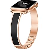 Newlibery Rose Gold Slim Bands for Women Compatible with Apple Watch 42mm(S3/2/1) 44mm 45mm 46mm 49mm Jewelry Dressy Bracelet Metal Strap Adjustable for iWatch Series 11/10/9/8/7/6/5/4/SE/Ultra 3/2/1
