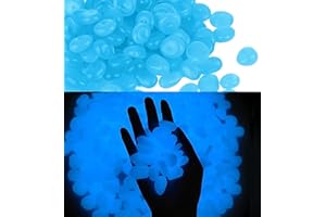 AJUWAA Glow Pebbles, 300 pcs Blue Glowing Rocks, Glow in The Dark Stones for Outdoor Decor, Garden Lawn Yard, Luminous Pebbles for Landscaping, Walkway Pathway, Aquarium Fish Tank Rocks