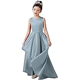 dideyttawl Satin Hi-Lo Formal Dress for Girls 4-16 Sleeveless A Line Quinceanera Dresses Flower Girl Dresses for Wedding