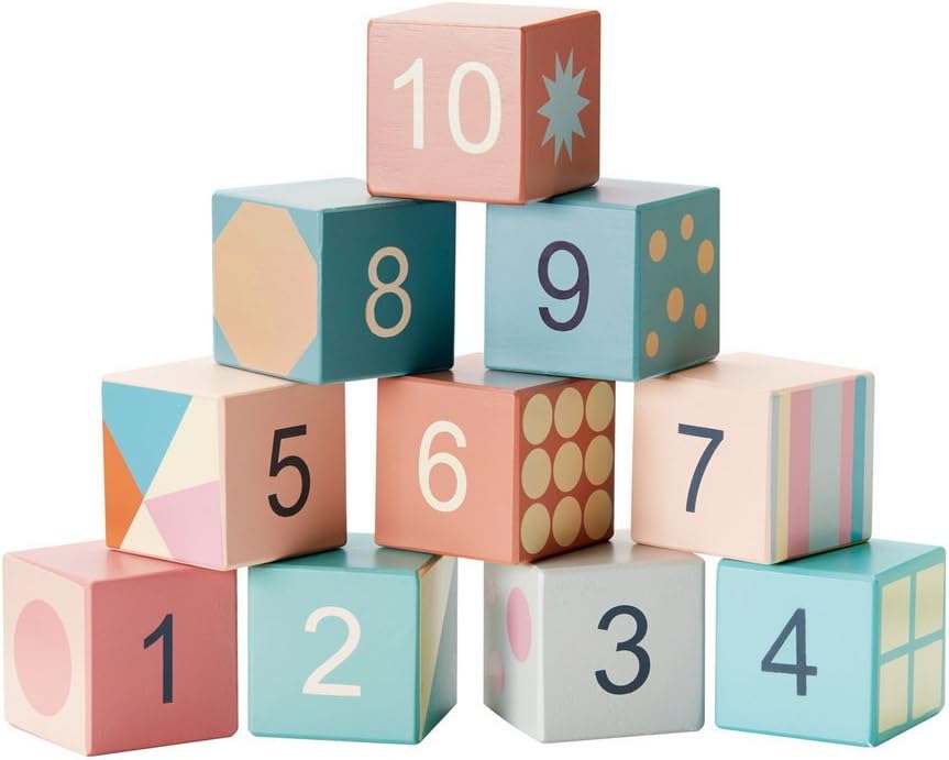 Kids Concept Holzbspielzeug Blocks Numbers 1 to 10 5x5x5 cm Building Blocks, Multi-Colour
