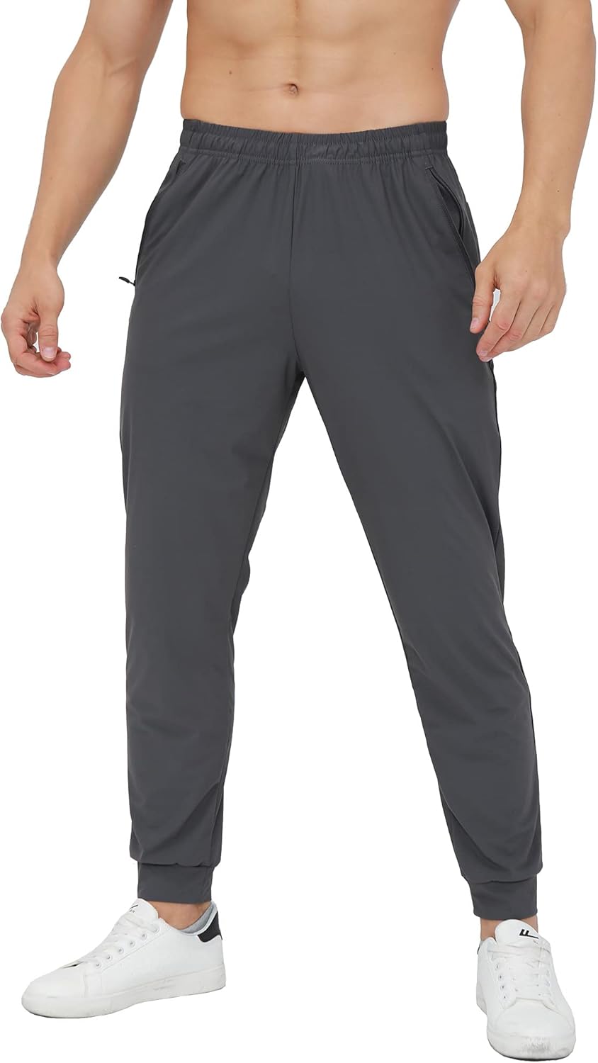 YOIYEN Men's Hiking Joggers Quick Dry Light Workout Running Sport Pants Training Gym Sweatpants with Zipper Pockets: Clothing