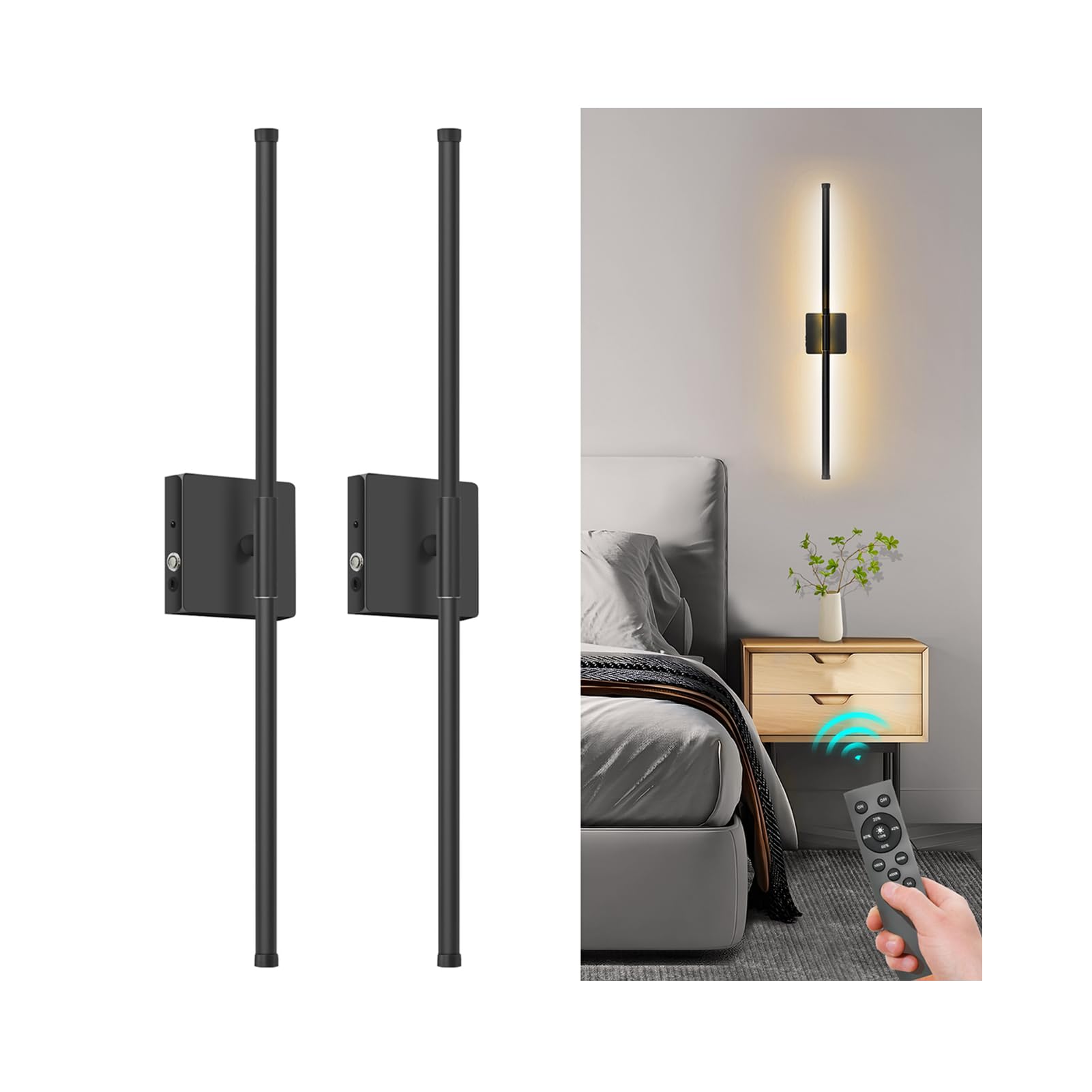 Photo 1 of FLVOECN 2 Pack Battery Operated Wall Sconce with Remote, 3000K-6000K Dimmable Sconces Battery Operated 360° Rotatable, Wireless Wall Lights for Living Room, Bedroom, Bathroom, Wall Decor (Black)