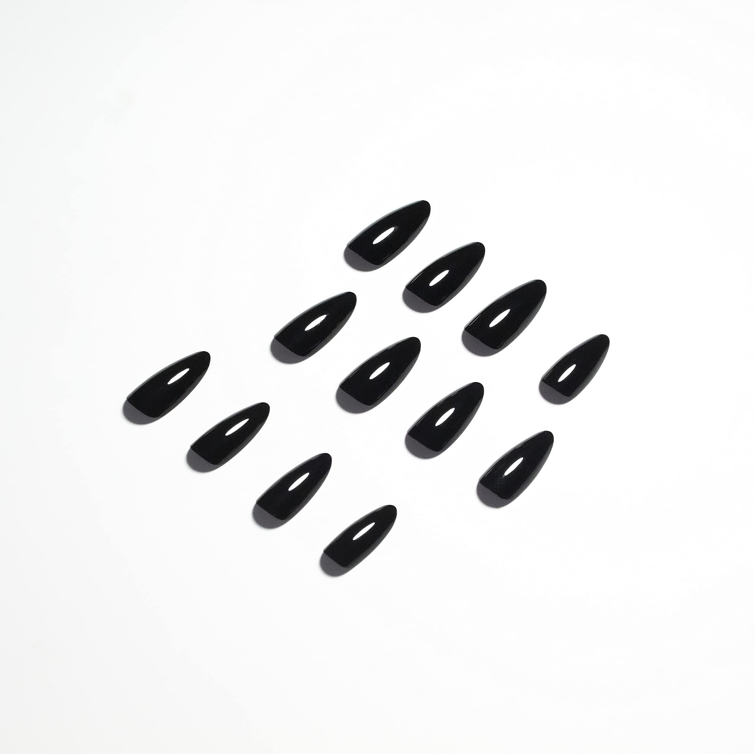 KQueenest All Black Press on Nails Medium Almond Stiletto, Pure Color Acrylic Nails Reusable Fake Nails Press on Feature Protective UV Coating, Short Almond Nails for Women Winter Manicure in 24 PCS - Image 3