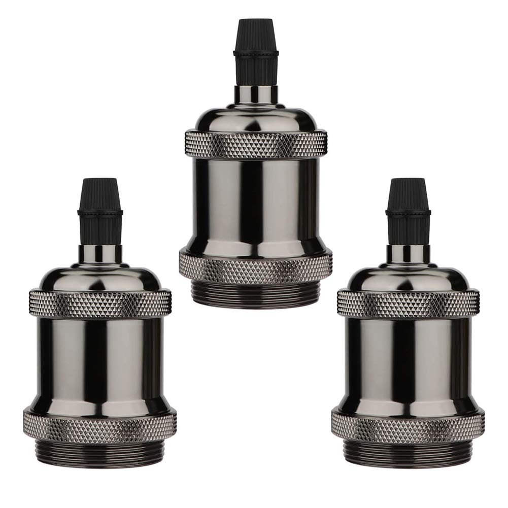 E27 Vintage Light Socket, BETOY 3 Pcs E27 Solid Socket Ceramics Lamp Holder Retro Edison Screw E27 Lamp Holder for DIY Pendant Light Bulb Socket Adaptor, Pearl Black