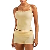 SUUKSESS Women 2 Piece Lounge Sets Shorts Pajama Set Lace Trim Cami Tank Top